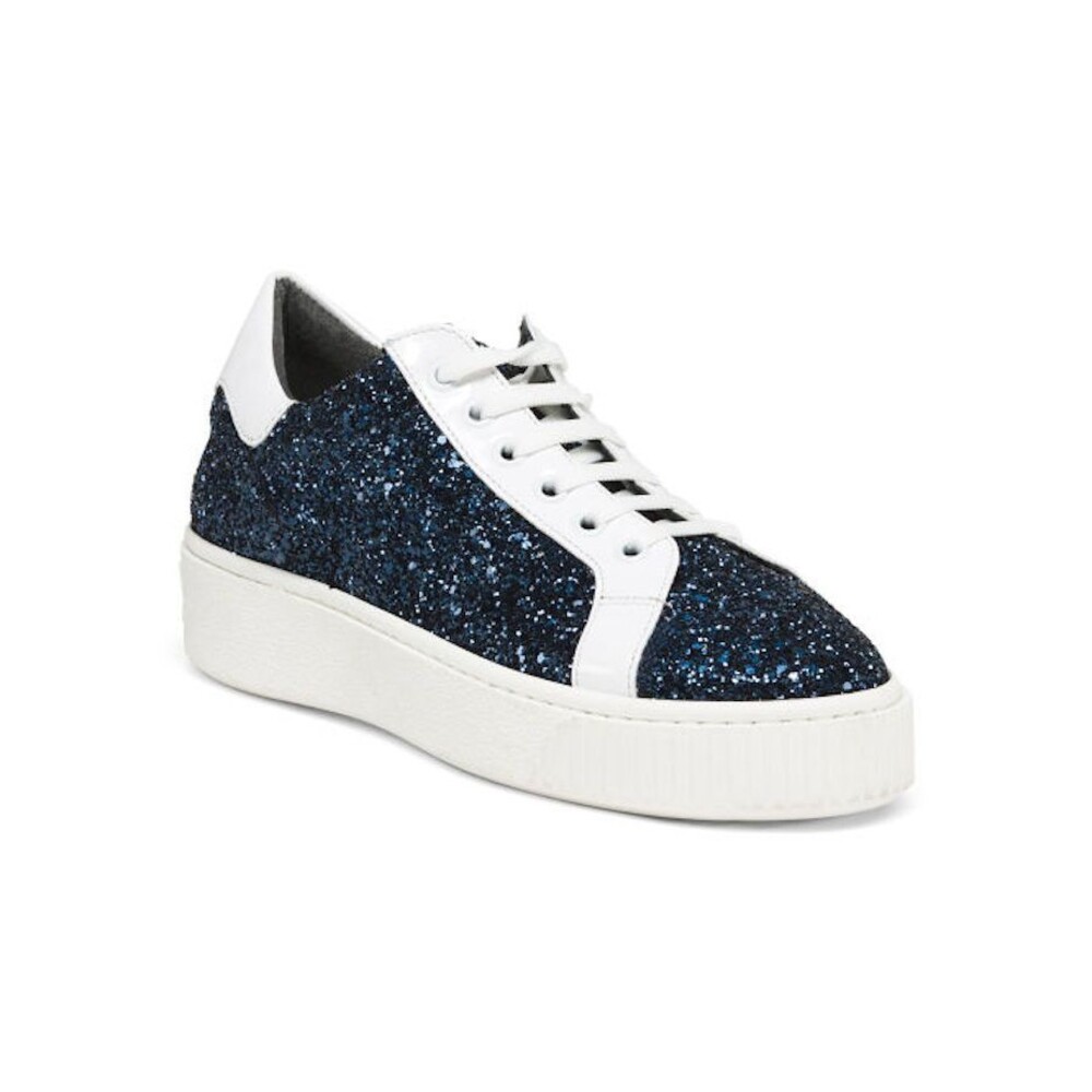 Piampiani Blue Glitter Leather Sneakers